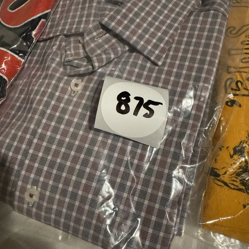 Hugo Boss Performance Slim Button Up Plaid Burgundy Blue - Small 14 1/2